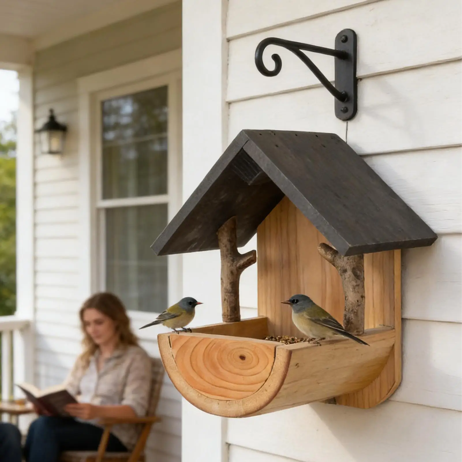Feeding - Mangeoire à oiseaux murale en bois,