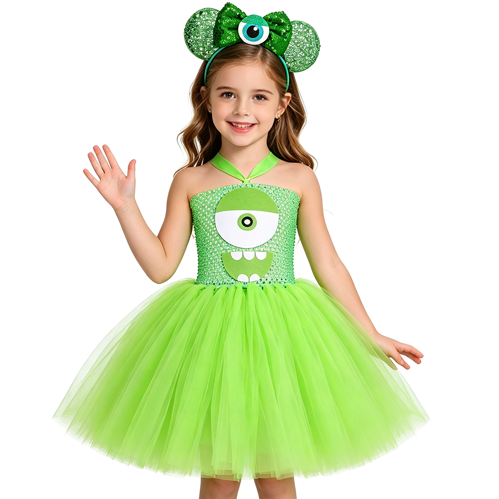 Toddler Girl Tulle Party Dress - Costume de Mike Wazowski des Monsters,