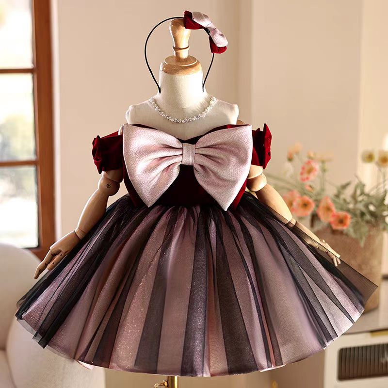 Toddler Girl Tulle Party Dress - Jill Wish J464 élégant bordeaux fille