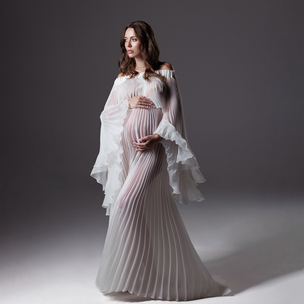 Maternity Wear - Robes de photographie de maternité plissées,