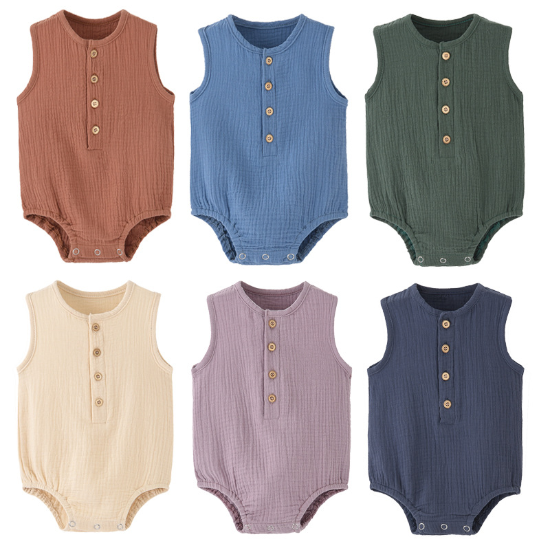 Baby Summer Linen Sleeveless Jumpsuit - Combinaison d'été pour nouveau-né, 100 %