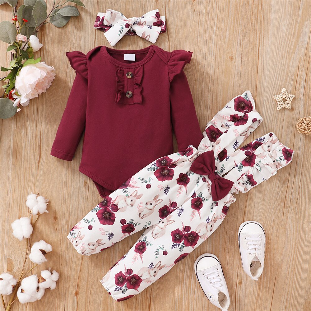 Ensemble de vêtements 3 pièces - Newborn Baby Girl Romper Floral avis et prix