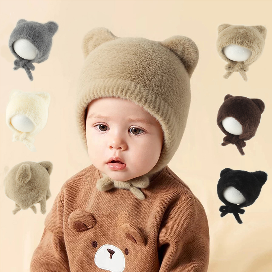 Mignon dessin animé bébé trico - Infant Beanie Hat With Ears avis et prix