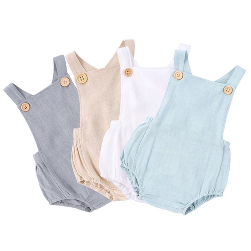 2025 été nouveau-né bébé garço - Baby Summer Linen Sleeveless Jumpsuit avis et prix
